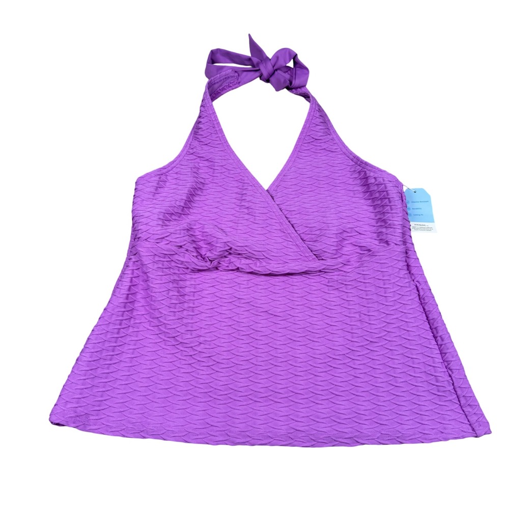 Lands End Purple Textured Halter Tankini Top Chlorine Resistant Size M 10-12 NEW
